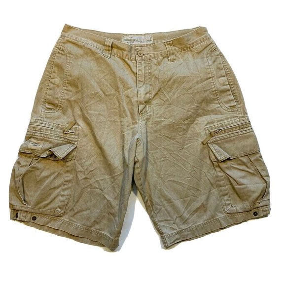 Vintage Lee‎ Dungarees Cargo Shorts Mens 32x11 Longer Length Heavyweight Khaki - Picture 1 of 12